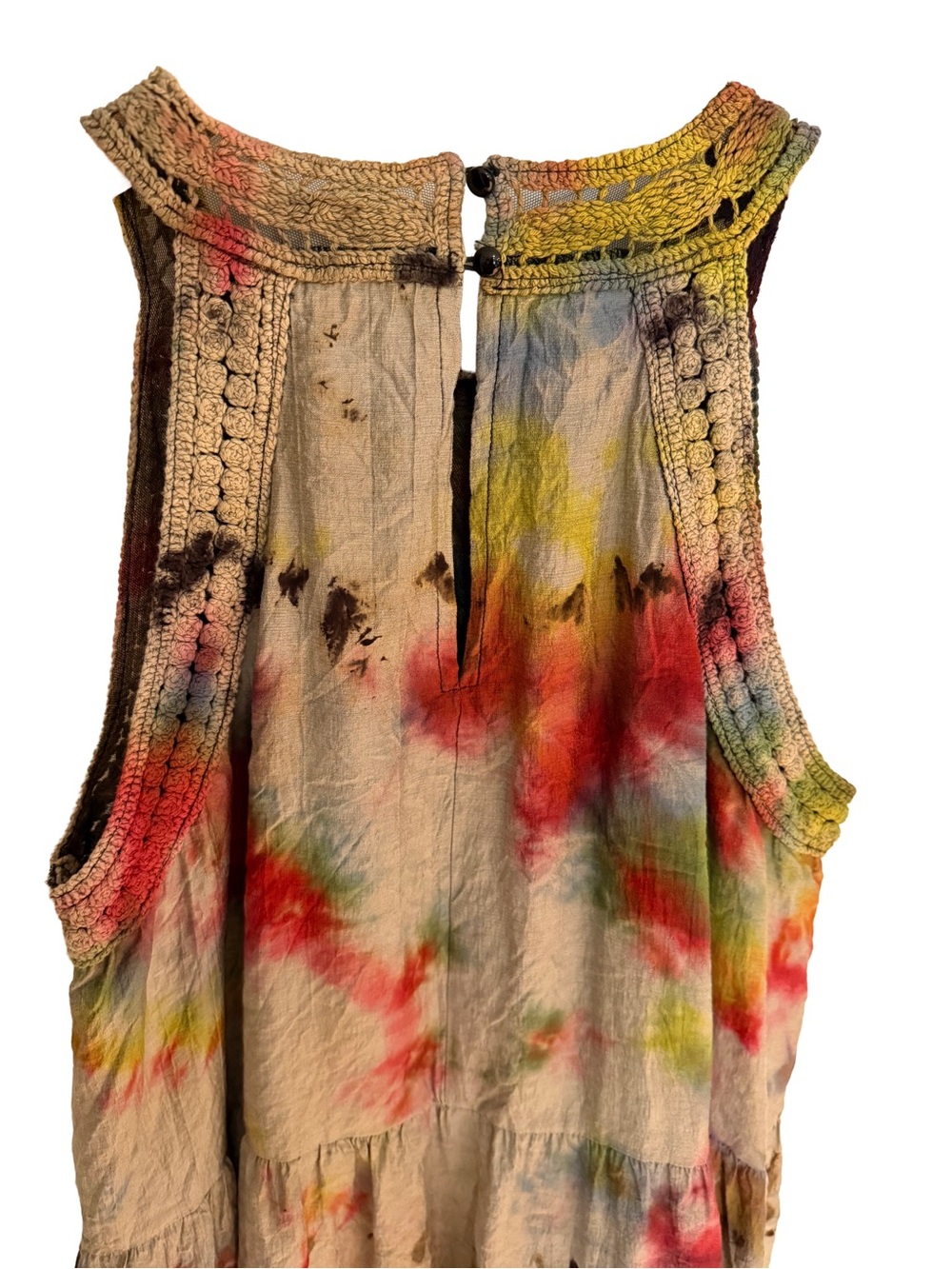 Custom Hand Tie Dyed Boho Crochet Halter Mini Dress L - Picture 10 of 11
